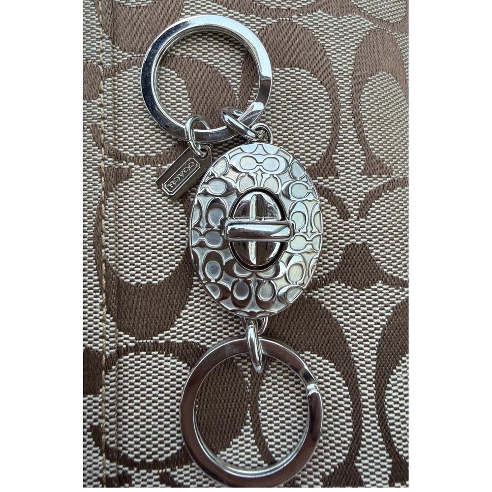 Coach Valet Keychain Silver Turnlock Signature C Logo Key Ring Bag Charm